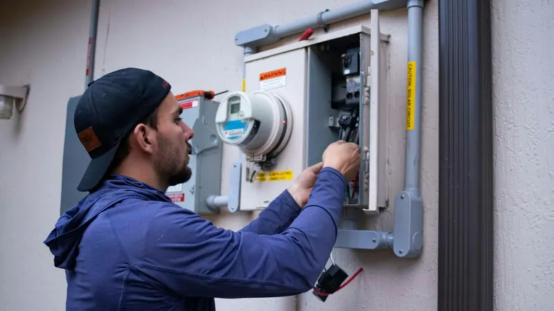 Un électricien raccorde un compteur